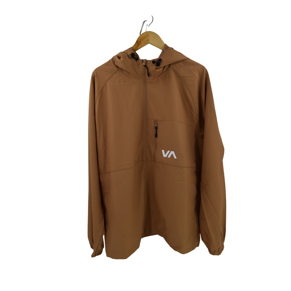 RVCA Kevin Jacket Mens XL Brown Full Zip Hooded‎ Lightweight Windbreaker